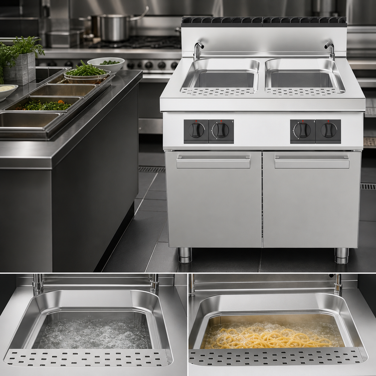 Product image #3 for Trento Natural Gas Double Tank Floor Model Pasta Cooker with 2 x 11.89-Gallon Tanks