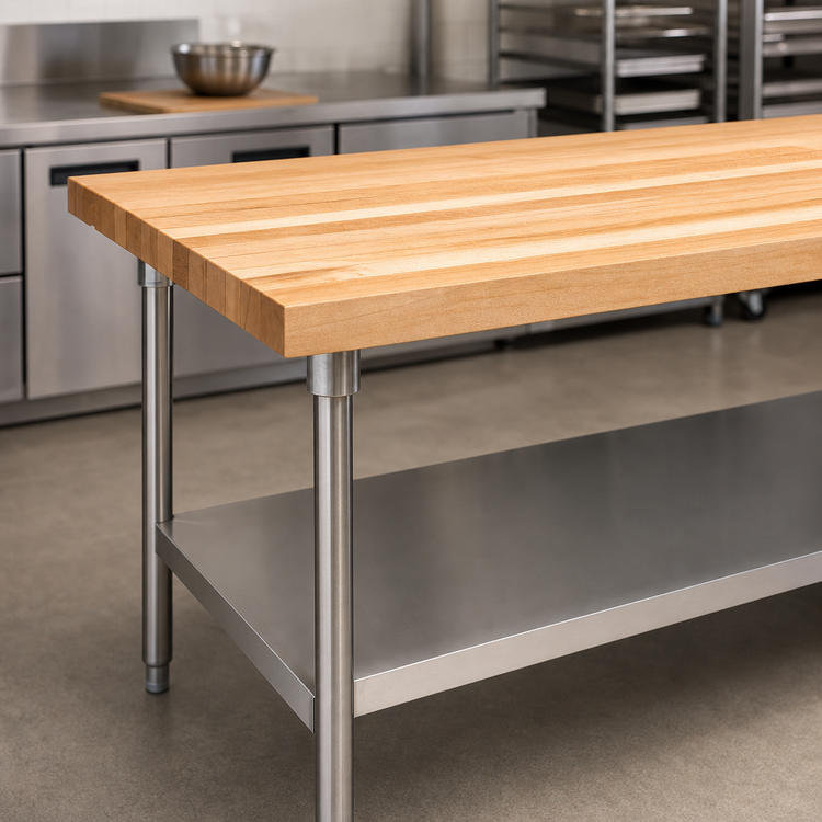 Product image #3 for John Boos SNS17A 108 Inch x 36 Inch Wood Top Work Table with Adjustable Undershelf