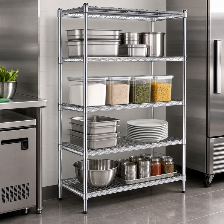 Product image #3 for Steel Works Stainless Heavy Duty 4-Tier Stationary Chrome Wire Shelving Unit, 24 x 24 x 74 Inches
