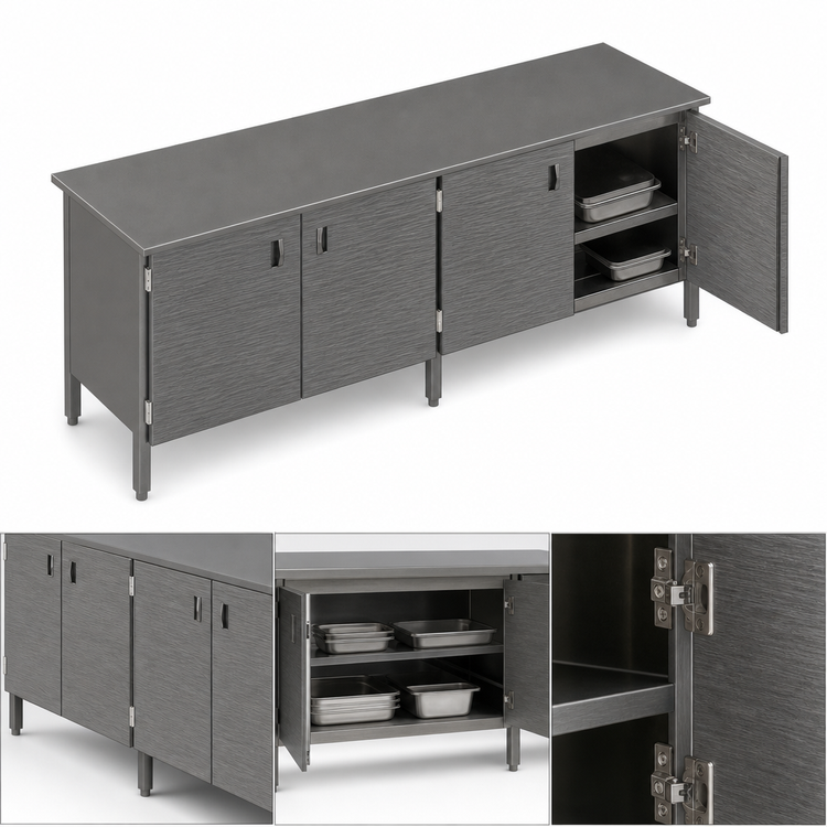 Product image #3 for John Boos Enclosed Base Stainless Steel Work Table with Hinged Doors, 84"W x 24"D, 16-Gauge Top