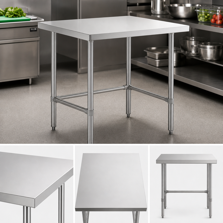 Product image #3 for Sapphire 48 Inch x 14 Inch 18 Gauge 430 Stainless Steel Flat Top Work Table with Open Base