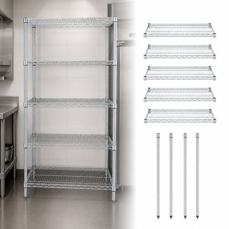 Product image #3 for Quantum 60 in W x 18 in D x 63 in H Wire Shelving Starter Kit, 5-Shelf, 304 Stainless Steel