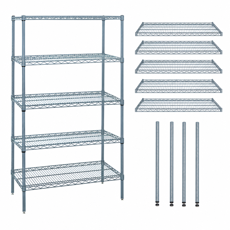 Product image #3 for Quantum 60 in. W x 36 in. D x 54 in. H Wire Shelving Starter Kit with 5 Shelves and Gray Epoxy Antimicrobial Finish