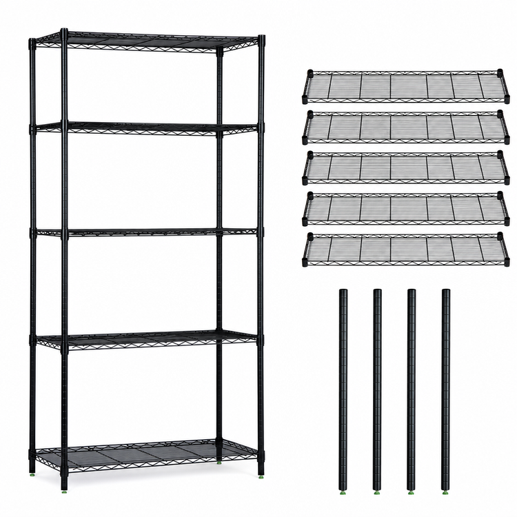 Product image #3 for Quantum 48"W x 30"D x 74"H 5-Shelf Black Epoxy Antimicrobial Wire Shelving Starter Kit