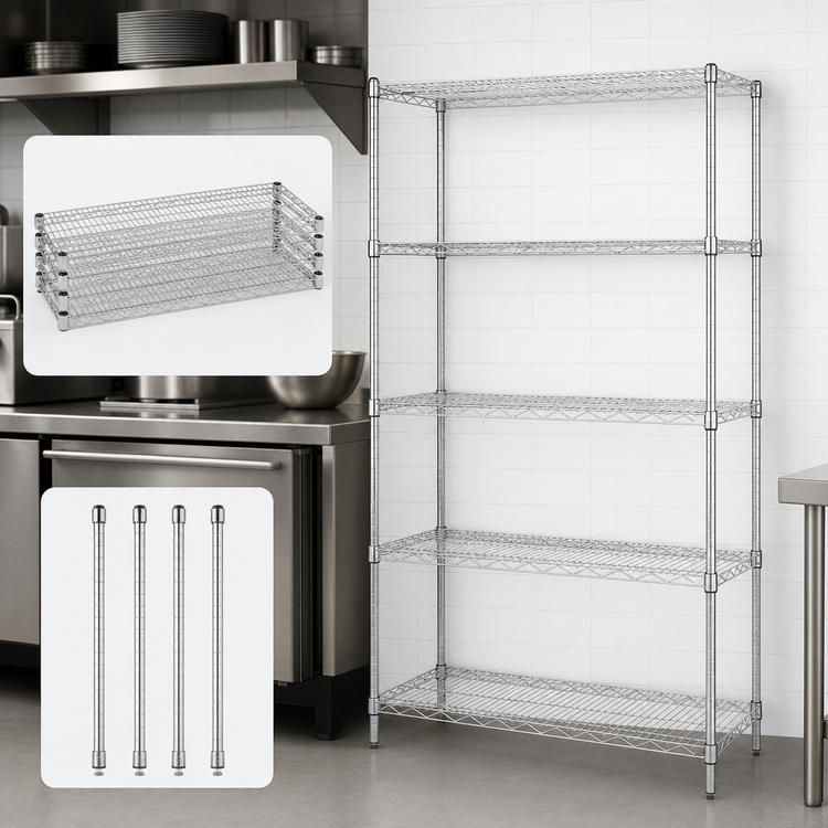 Product image #3 for Quantum 48"W x 24"D x 74"H 5-Shelf Wire Shelving Starter Kit, 304 Stainless Steel
