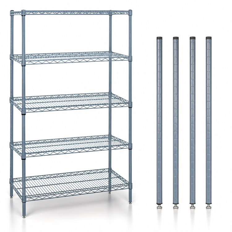 Product image #3 for Quantum 5-Shelf Wire Shelving Starter Kit, 72 x 36 x 86 In., Stationary, Gray Epoxy Coated, 600-800 lb. Capacity