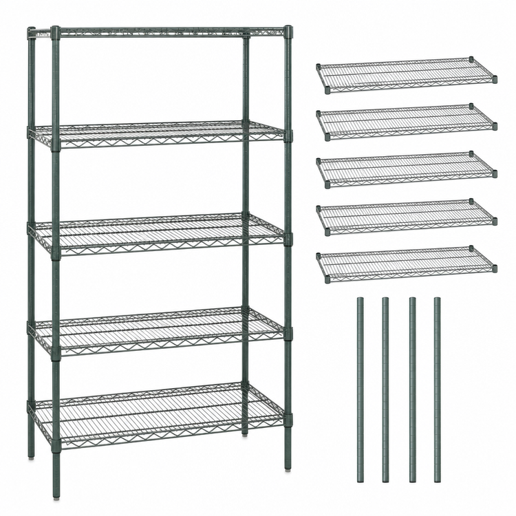 Product image #3 for Quantum 36-Inch W x 18-Inch D x 86-Inch H Wire Shelving Starter Kit with 5 Shelves, Green Epoxy Finish