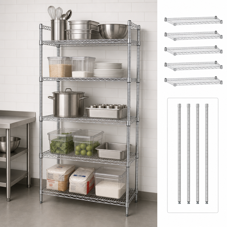 Product image #3 for Quantum 5-Shelf Wire Shelving Starter Kit, 36W x 14D x 63H, Chrome Plated