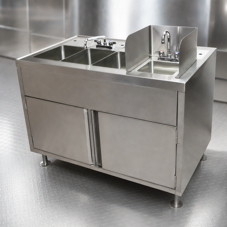 Product image #3 for BK Resources FTWS-4829L 48-Inch Stainless Steel All-In-One Food Truck Wash Station with Three-Compartment Sink and Hand Sink