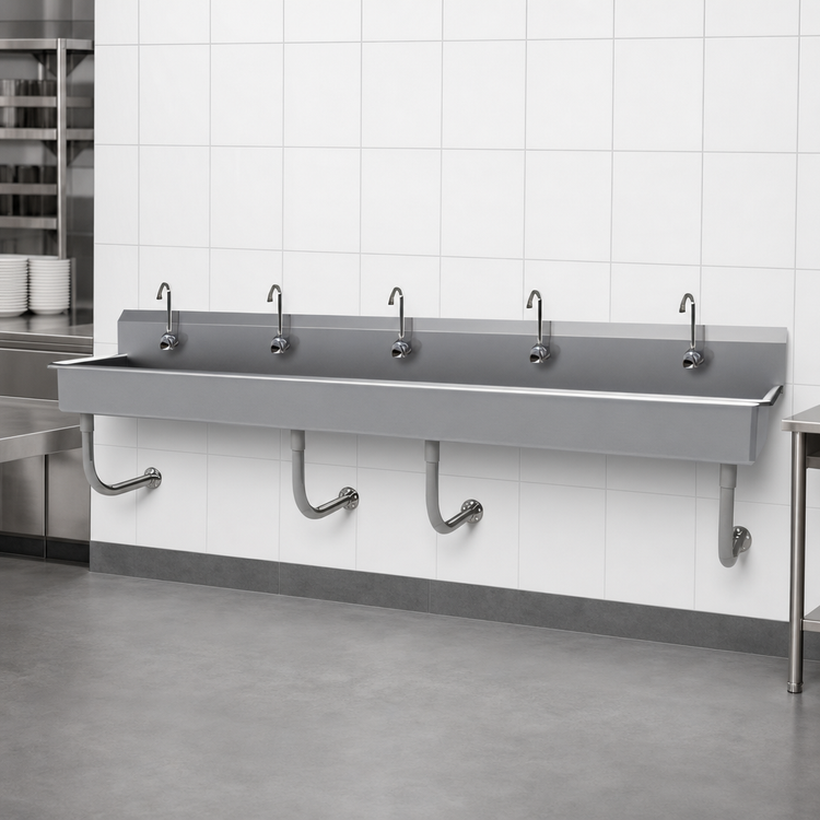 Product image #3 for Advance Tabco 100-Inch Wall Mounted Multiwash Hand Sink with 5 Electronic Faucets