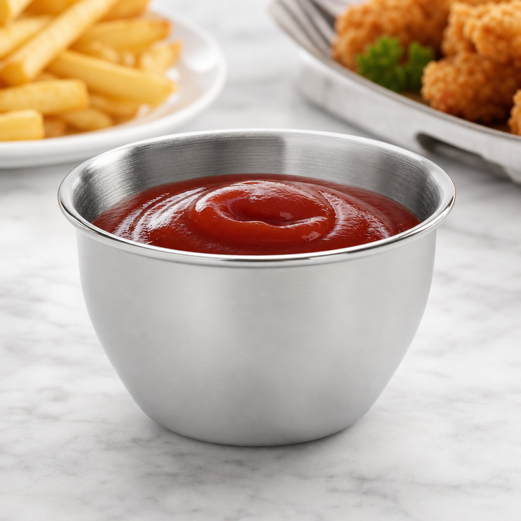 Product image #3 for American Metalcraft 8 oz Round Stainless Steel Sauce Dish, 3 Inch Diameter x 2 Inch High