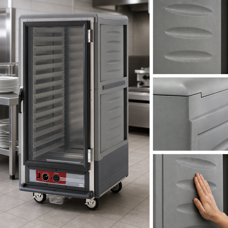 Product image #3 for Metro C5 3 Series Insulation Armour 3/4 Height Heated Holding Cabinet, Gray, Clear Door, Low-Watt, Mobile, 27 Pan Capacity
