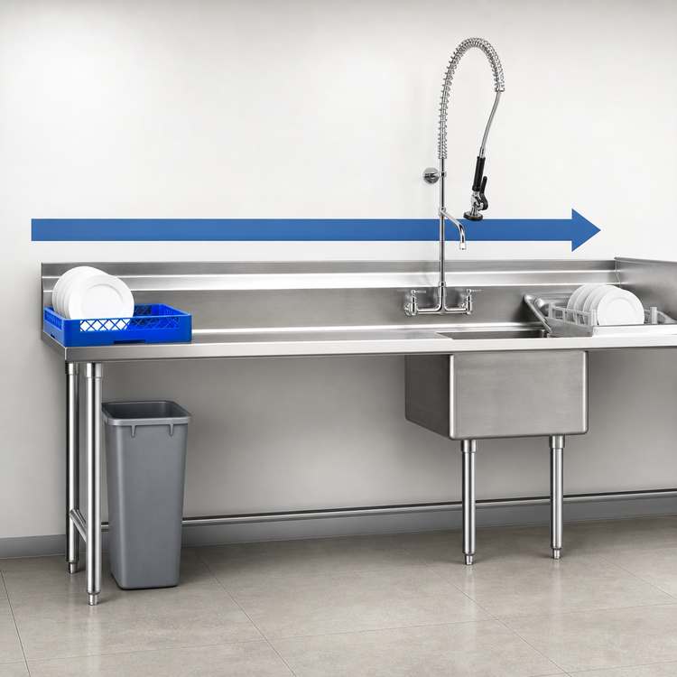 Product image #3 for Spec-Master Straight Soiled Dishtable with Pre-Rinse Sink, Left-to-Right Operation, 120 x 30 Inches