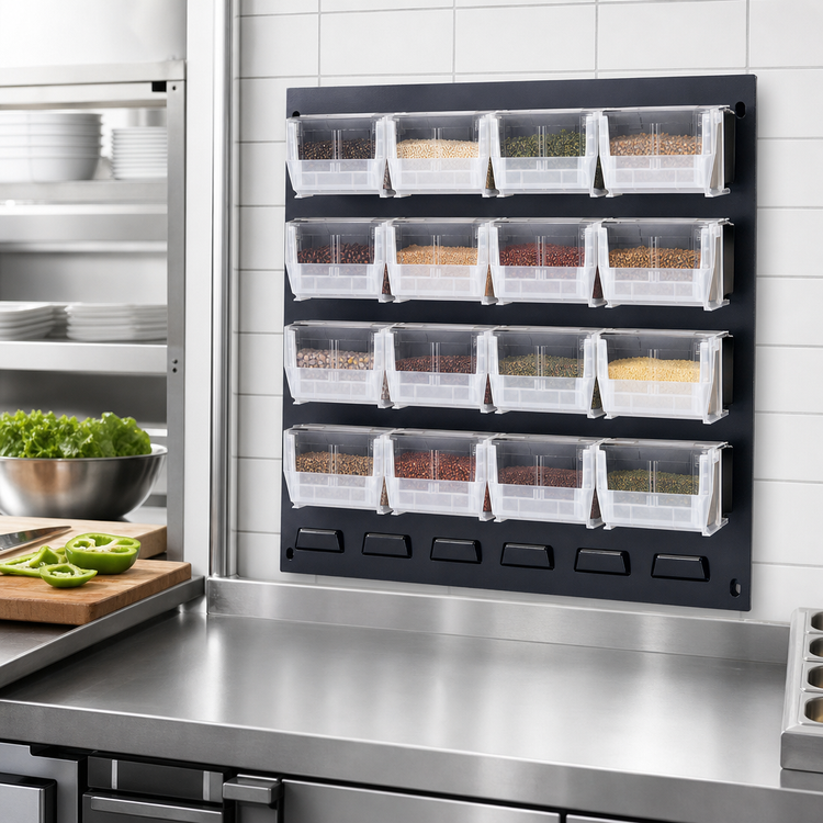 Product image #3 for Quantum Wall-Mounted Louvered Panel Starter Unit with 16 Clear Bins, 18 x 8 x 19 Inches