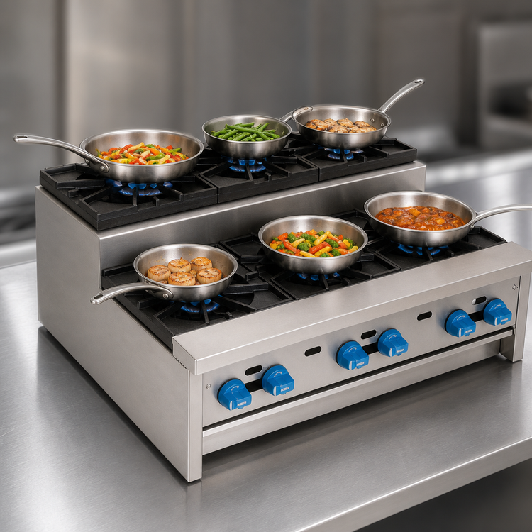 Product image #3 for Comstock-Castle SUFHP36 36-Inch Countertop Step-Up Saute Gas Hot Plate, 6-Burner