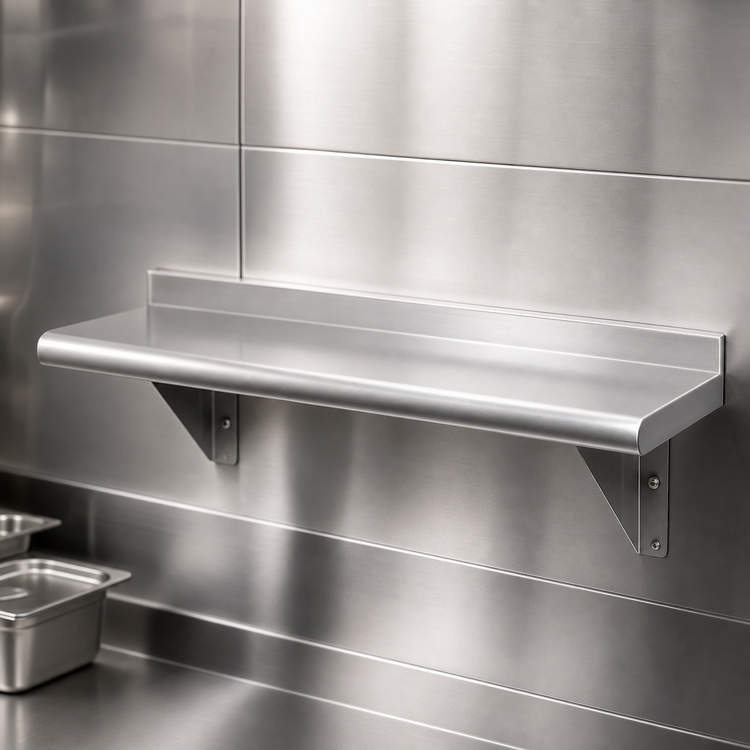 Product image #3 for Advance Tabco 30" x 12" Wall-Mounted Stainless Steel Shelf, 16 Gauge, Satin Finish, Bullnose Edge
