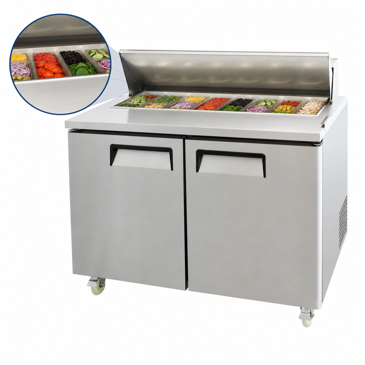 Product image #3 for Atosa Two-Section Sandwich/Salad Mega Top Refrigerated Prep Table, 48.2 Inch Wide, 13.4 Cu. Ft., Solid Doors