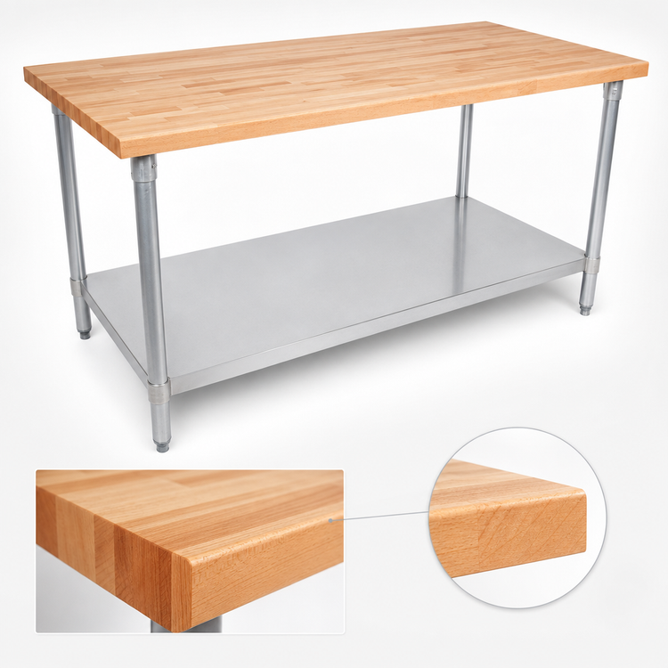Product image #3 for John Boos 96-Inch Wood Top Work Table with Adjustable Undershelf, Northern Hard Rock Maple