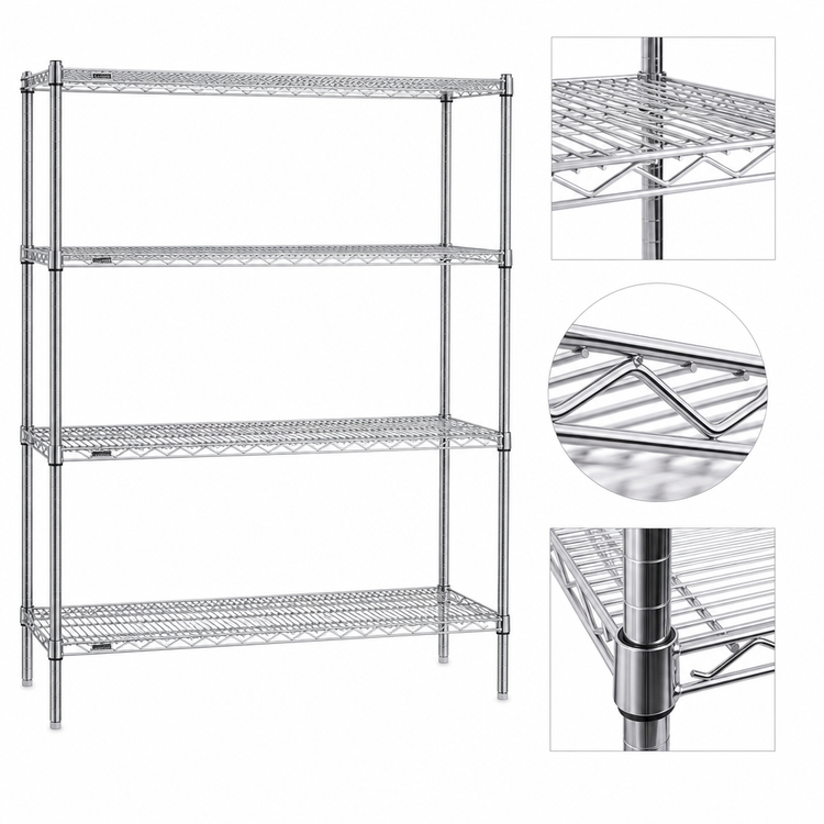 Product image #3 for Redipak 4-Tier Stationary Wire Shelving Unit, 48"W x 24"D x 63"H, Chrome Finish