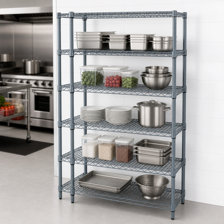 Product image #4 for Quantum Wire Shelving Starter Kit, 42"W x 21"D x 86"H, 5 Shelves, Gray Epoxy