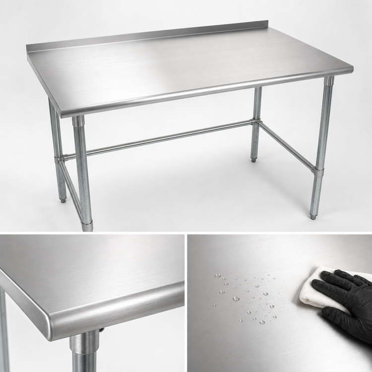 Product image #3 for John Boos Stallion 60" x 30" 16-Gauge 300 Series Stainless Steel Work Table with 1-1/2" Rear Riser, Stallion Safety Edge and Galvanized Legs