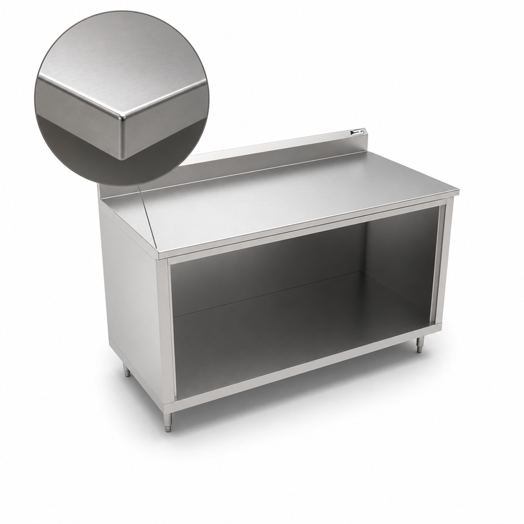 Product image #3 for John Boos 72-Inch x 24-Inch 14-Gauge Stainless Steel Work Table with Open Front Cabinet Base and 5-Inch Backsplash
