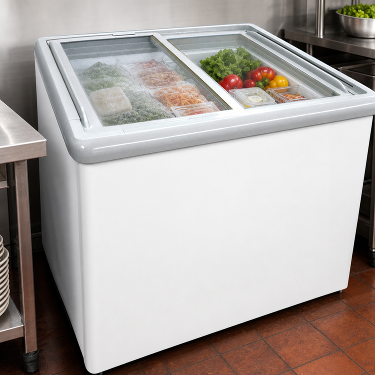 Product image #3 for Excellence Commercial Products Dual Temp Open Chest Refrigerator/Freezer with Sliding Glass Doors, 8.3 Cu. Ft.