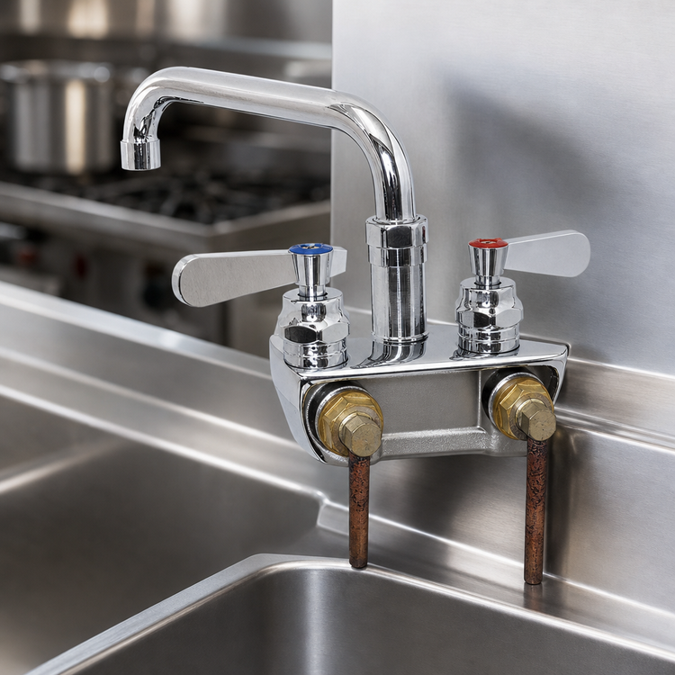 Product image #3 for OptiFlow Heavy Duty Solid Body Backsplash Mount Faucet, 4-Inch Centers, 18-Inch Double-Jointed Swing Spout