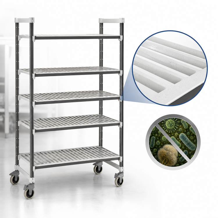 Product image #3 for Cambro Camshelving Elements XTRA 24" x 42" x 70-1/4" 5-Shelf Vented Mobile Starter Unit, Speckled Gray
