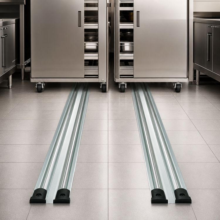 Product image #3 for Quantum Double Unit Floor Track Assembly Kit with 3 x 6-Foot V-Groove Aluminum Tracks and End Stop Kits