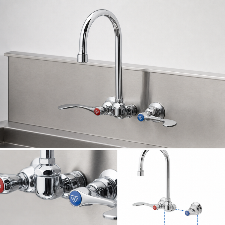 Product image #3 for T&S Brass 4-Inch Center Wall-Mount Workboard Faucet with 5-3/4-Inch Swivel Gooseneck and 1.2 GPM Aerator