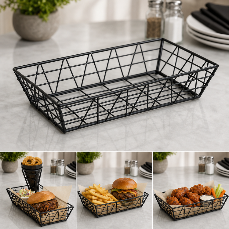Product image #3 for American Metalcraft Zorro Large Rectangular Wire Serving Basket, 13 x 6 x 2-1/2 Inch, Black