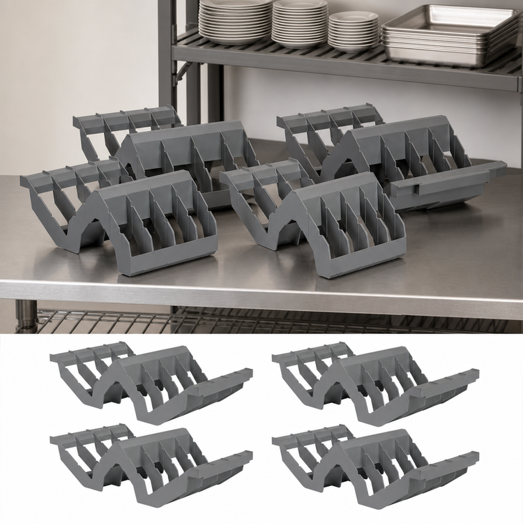 Product image #4 for Cambro Camshelving 8-Slot Angled Drying and Storage Cradles, Soft Gray, High Impact ABS, 4-Pack