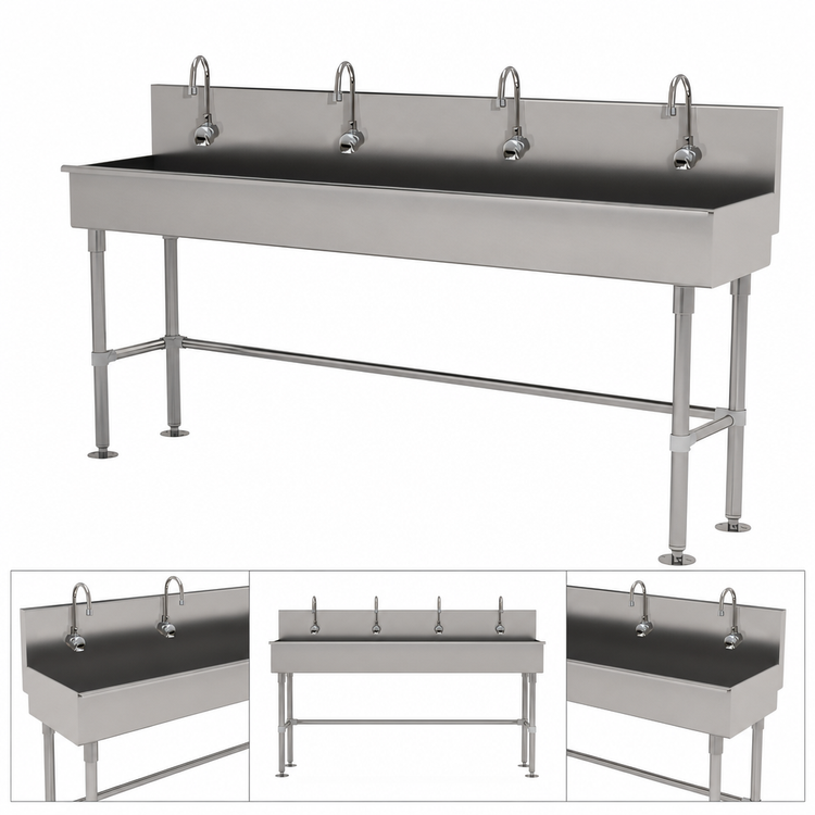 Product image #3 for Advance Tabco 4-Station Multiwash Freestanding Hand Wash Sink with Electronic Faucets, 80 Inch