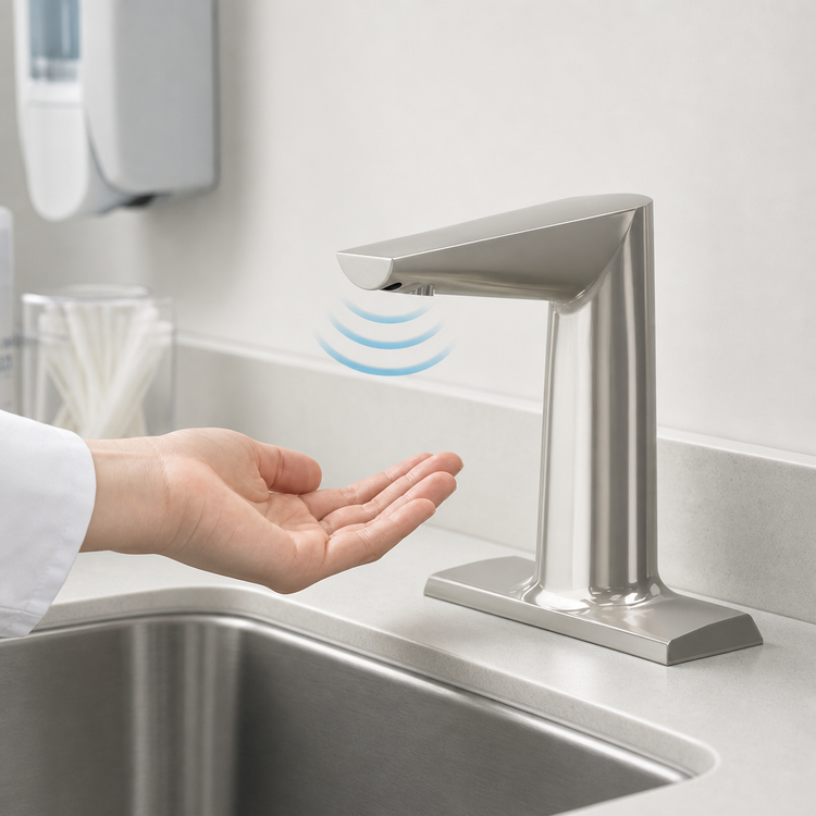 Product image #3 for T&S Brass WaveCrest Electronic Sensor Medical Touchless Faucet, 4-Inch Deck Mount, Brushed Nickel, 0.5 GPM