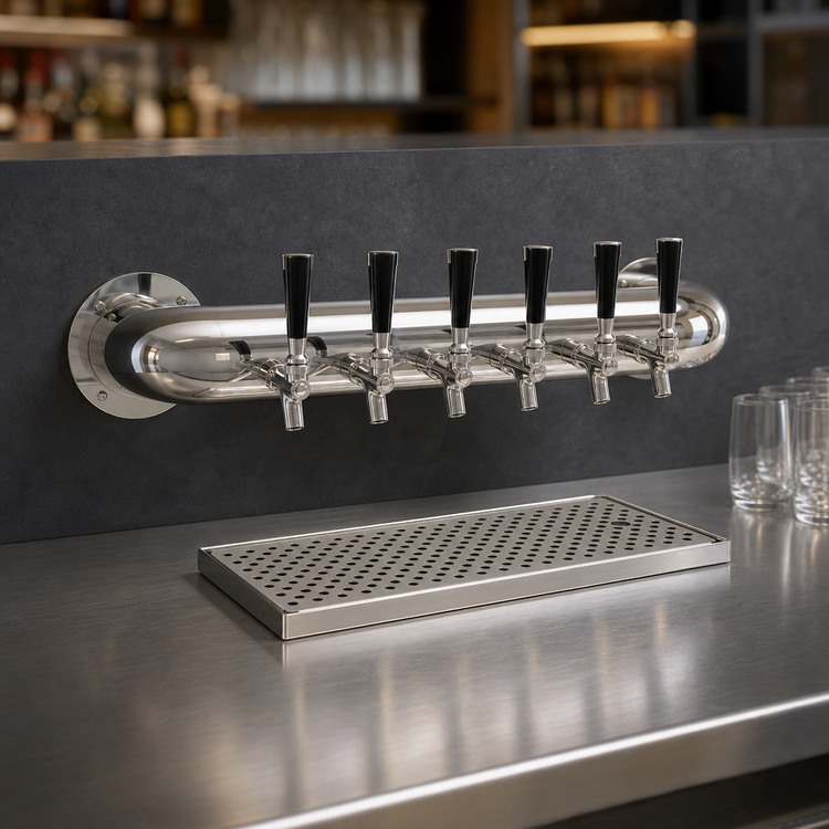 Product image #3 for Glastender Pipe Wall Draft Dispensing Tower, 6 Faucets, Glycol-Cooled, Mirror Finish