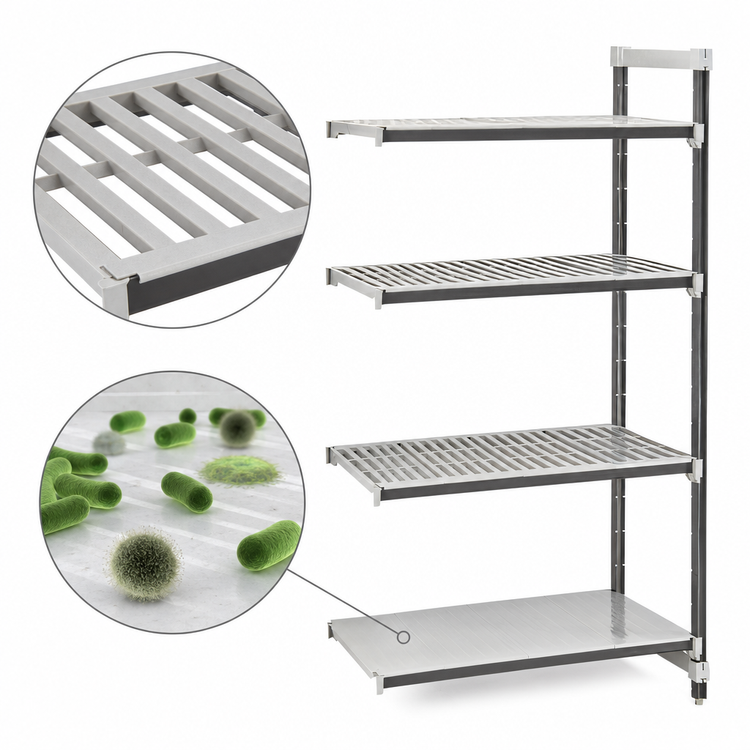 Product image #3 for Cambro Camshelving Elements XTRA 4-Tier Stationary Add-On Polymer Shelving Unit, 21 x 24 x 64 Inch, Speckled Gray