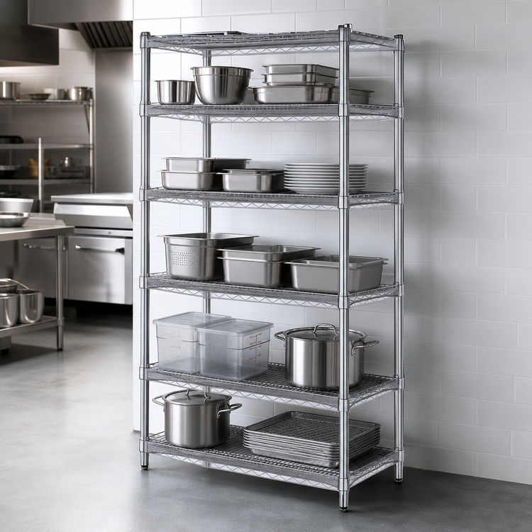 Product image #3 for Steel Works Stainless Heavy Duty 5-Tier Wire Shelving Unit, 36 x 18 x 84 Inches, Chrome Finish