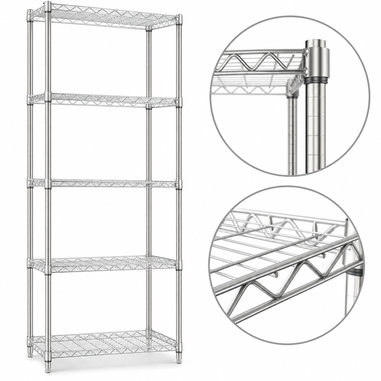 Product image #3 for Eagle Group 5-Tier Stationary Starter Wire Shelving Unit, 24" W x 24" D x 86" H, Stainless Steel Finish