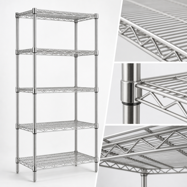 Product image #3 for Eagle Group 5-Tier Wire Shelving Starter Unit with QuadTruss Shelves, 36W x 21D x 74H, Stainless Steel Finish