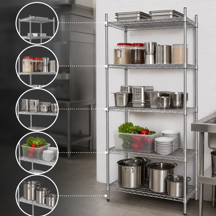 Product image #3 for Heavy Duty 5-Tier Stationary Chrome Wire Shelving Unit, 24 x 18 x 84 Inches, 800 lb. Capacity