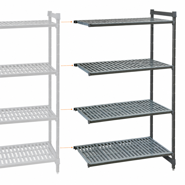 Product image #3 for Cambro Camshelving Basics Plus 4-Tier Vented Add-On Polymer Shelving Unit, 18 x 60 x 72 Inch, Brushed Graphite