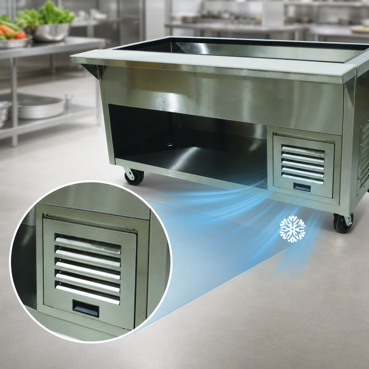 Product image #3 for Advance Tabco 2-Pan Refrigerated Cold Pan Buffet Station with Stainless Steel Top and Open Rear Base, 31-13/16 Inch W x 36-1/4 Inch D x 35 Inch H