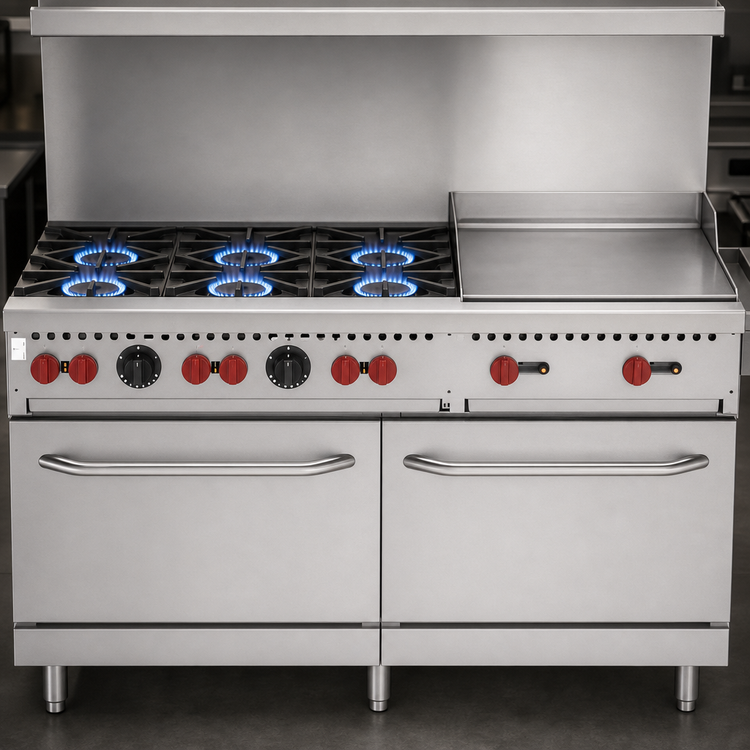 Product image #3 for Vulcan SX Series 60-Inch Commercial LP Gas Range with 6 Open Burners, 24-Inch Griddle, and 2 Standard Ovens