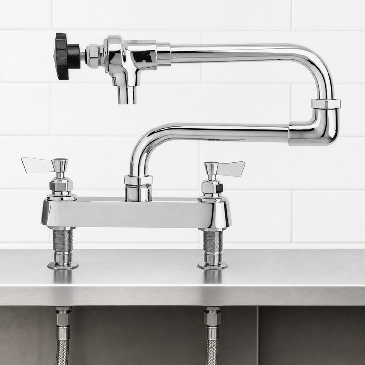 Product image #3 for Fisher 8-Inch Center Deck Mount Brass Manual Faucet with 10-Inch Control Swing and Double-Jointed Spout