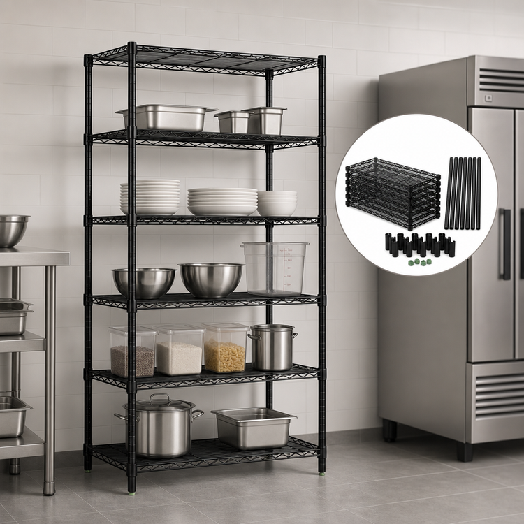 Product image #3 for Quantum 72" x 14" x 54" Wire Shelving Starter Kit with 5 Shelves, Black Epoxy Antimicrobial Finish