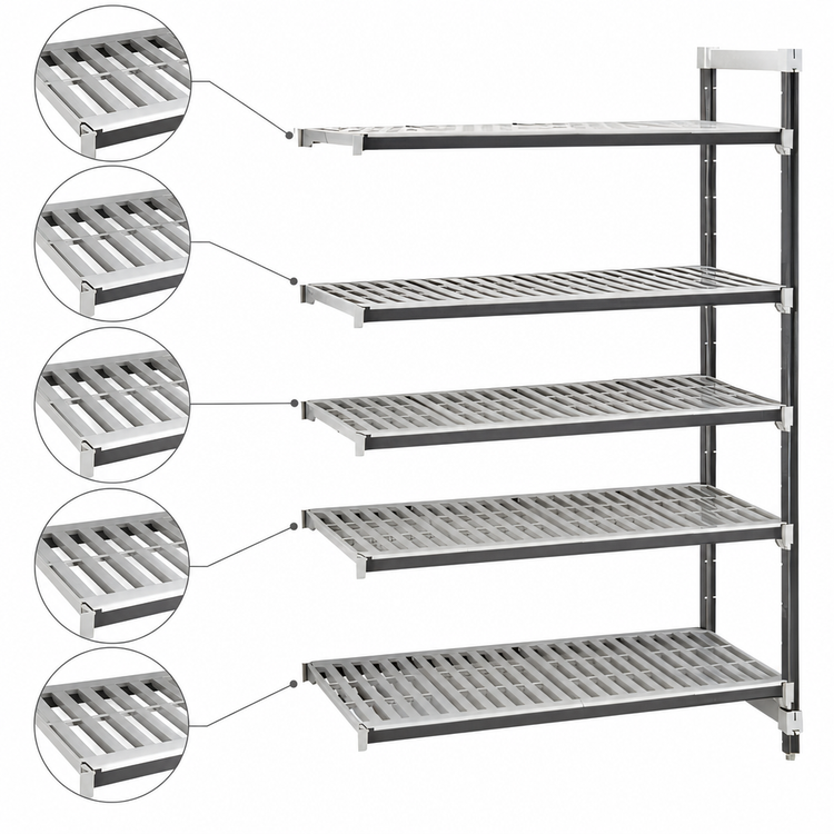 Product image #3 for Cambro Camshelving Elements XTRA 5-Tier Stationary Add-On Polymer Shelving Unit, 21" x 36" x 64", Vented, Speckled Gray