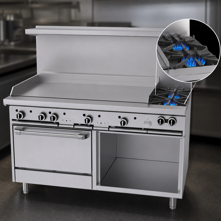 Product image #3 for Garland G Starfire Pro Series 60-Inch Gas Restaurant Range with 2 Open Burners, 48-Inch Griddle, Standard Oven, and Storage Base