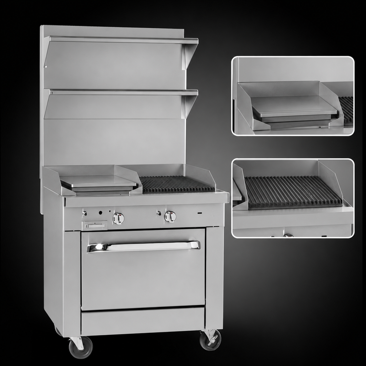 Product image #3 for Southbend Platinum 32-Inch Gas Heavy Duty Range with 16-Inch Hot Top, 16-Inch Charbroiler, and Cabinet Base