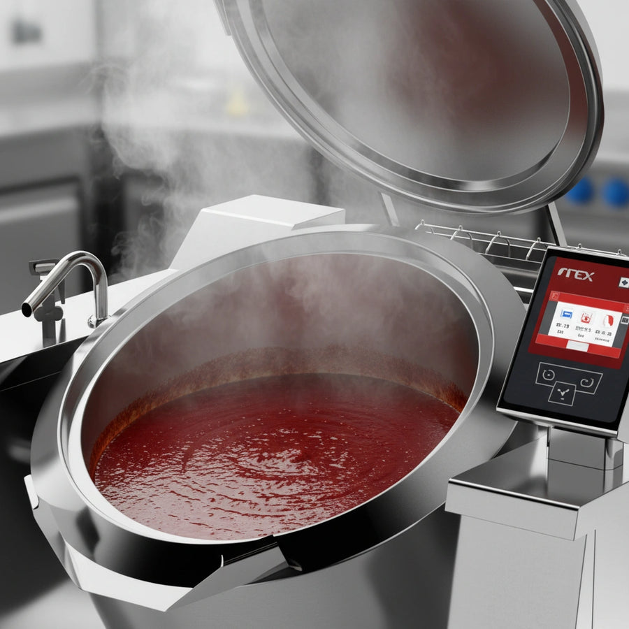 Achieve consistent, even cooking every time with the Cucimix tilting skillet, featuring innovative heating tank walls that ensure uniform heat distribution.